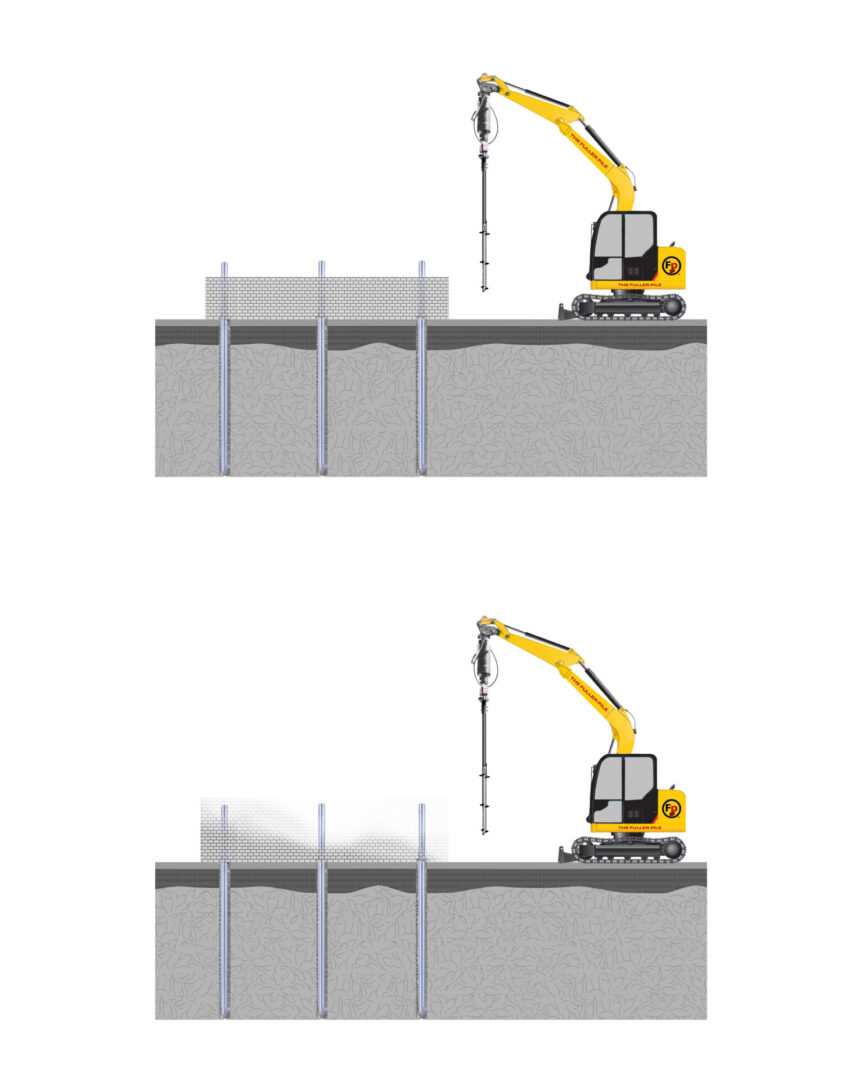 Yellow rig installing ground helical piles